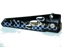 LEGO part Technic, Panel Fairing # 6 Long Smooth, Side B with Vent Holes, Filler Cap and Worn Sand Blue and Black Checkered Pattern (Sticker) - Set 42002 64393pb012