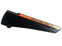 LEGO part Technic, Panel Fairing # 6 Long Smooth, Side B with Black 'RICHARD MILLE' on Orange Stripe Pattern (Sticker) - Set 42141 64393pb056