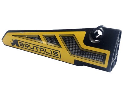 LEGO onderdeel Technic, Panel Fairing # 6 Long Smooth, Side B with Grilles, 'BRUTALIS' and Rhino on Yellow Background Pattern (Sticker) - Set 42094 (64393pb058)