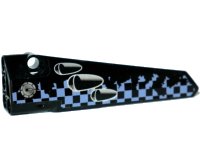 LEGO onderdeel Technic, Panel Fairing # 5 Long Smooth, Side A with Vent Holes, Filler Cap and Worn Sand Blue and Black Checkered Pattern (Sticker) - Set 42002 64681pb012