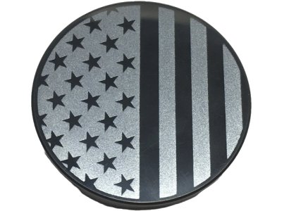 LEGO part Tile, Round 3 x 3 with Stars and Dark Silver Stripes Pattern (67095pb077)