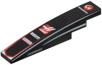 LEGO part Slope, Curved 6 x 1 with Red and White 'MoneyGram', 'HAAS', 'PIRELLI', 'CHIPOTLE' and 'OAKBERRY' Logos, Stripes on Both Sides Pattern 6801pb07