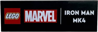 LEGO onderdeel Tile 2 x 6 with Red LEGO Marvel Logo and White 'IRON MAN MK4' Pattern (69729pb173)