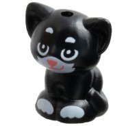 LEGO part Cat, Friends, Baby Kitten, Sitting with White Eyes Outline, Muzzle and Paws, and Coral Nose and Mouth Pattern (Shadow) 69902pb03