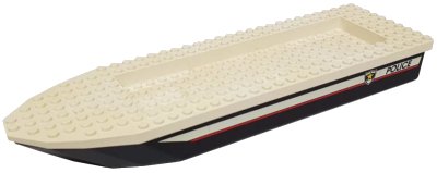 LEGO onderdeel Boat, Hull Unitary 32 x 10 x 1 2/3 with White Top with Police Red Line and Badge Logo Pattern on Both Sides (Stickers) - Set 6433 (71610c01pb01)