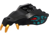 LEGO part Dragon Head (Ninjago) Jaw with 2 Bar Handles on Back with Molded Gold Teeth, Red Eyes, and Dark Turquoise Scales Pattern 72224pb04