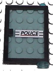LEGO onderdeel Door 1 x 4 x 5 Right with Trans-Light Blue Glass and 'POLICE' Red Line Pattern (Sticker) - Set 6598 (73435c02pb01)