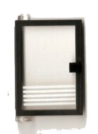 LEGO part Door 1 x 4 x 5 Left with Trans-Clear Glass and 5 White Stripes Pattern (Sticker) - Set 6540 73436c01pb07