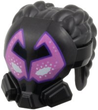 LEGO part Minifigure, Hair Coiled with 2 Cornrow Pigtails and Mask with White and Dark Pink Angular Eyes with Dark Purple Outline Pattern 7416pb01