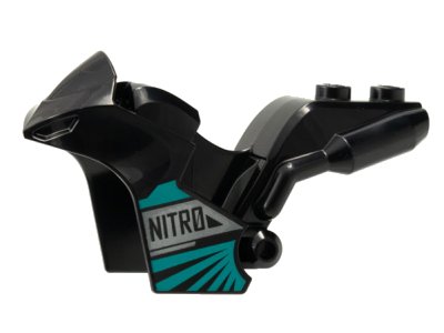 LEGO onderdeel Motorcycle Fairing, Stuntz Sport Bike Tapered Front with 'NITRO' and Dark Turquoise Trim Pattern (75533pb01)