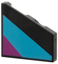 LEGO part Tile, Modified 2 x 2 Wedge Left with Medium Azure and Magenta Diagonal Stripes Pattern 7828pb002