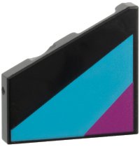 LEGO part Tile, Modified 2 x 2 Wedge Right with Medium Azure and Magenta Diagonal Stripes Pattern 7829pb002