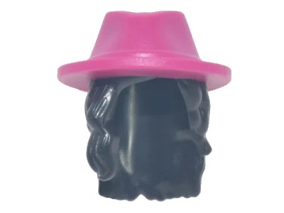 LEGO onderdeel Mini Doll, Hair Combo, Hair with Hat, Long Wavy Over Right Shoulder with Molded Magenta Cowboy Hat Pattern (79989pb02)
