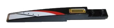 LEGO onderdeel Slope, Curved 10 x 1 with Red and White Stripe and Gold Grille Pattern Model Left Side (Sticker) - Set 70595 (85970pb030L)