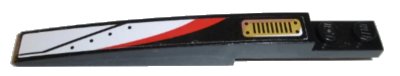 LEGO onderdeel Slope, Curved 10 x 1 with Red and White Stripe and Gold Grille Pattern Model Right Side (Sticker) - Set 70595 (85970pb030R)