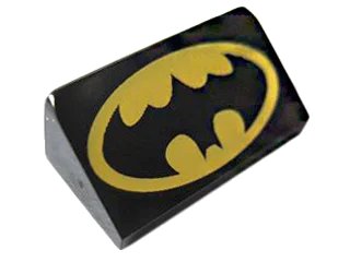LEGO onderdeel Slope 30 1 x 2 x 2/3 with Yellow Batman Logo Pattern (Head Facing Short End of Slope) (85984pb114)