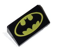 LEGO part Slope 30 1 x 2 x 2/3 with Yellow Batman Logo Pattern (Head Facing Tall End of Slope) 85984pb186