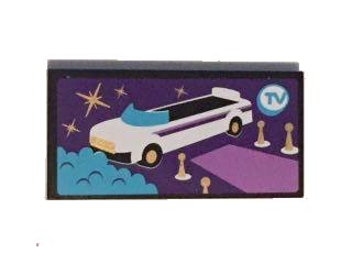 LEGO onderdeel Tile 2 x 4 with White Convertible Car and Blue 'TV' Pattern (Sticker) - Set 41101 (87079pb0307)