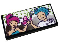 LEGO part Tile 2 x 4 with TV Screen with Two People with Pink and Blue Hair Pattern (Sticker) - Set 41391 87079pb0784