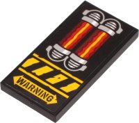 LEGO onderdeel Tile 2 x 4 with 'WARNING' on Double Arrow, Yellow Danger Stripes and Red and Silver Engine Pattern (Sticker) - Set 71704 87079pb0799