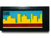 LEGO onderdeel Tile 2 x 4 with Video Screen, 'LIVE' and Yellow Skyline on Medium Azure Background Pattern (Sticker) - Set 60102 87079pb0822