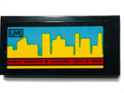 LEGO onderdeel Tile 2 x 4 with Video Screen, 'LIVE' and Yellow Skyline on Medium Azure Background Pattern (Sticker) - Set 60102 (87079pb0822)