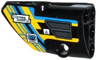 LEGO onderdeel Technic, Panel Fairing # 1 Small Smooth Short, Side A with Grille and Sponsor Logos on Dark Azure, Yellow and Black Background Pattern (Sticker) - Set 42034 (87080pb020)
