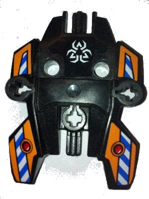 LEGO onderdeel Hero Factory Shield, Type 1 with Rotor and Blue and White Danger Stripes on Orange Background Pattern (Stickers) - Set 7162 (87820pb02)
