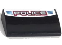 LEGO part Slope, Curved 2 x 4 x 2/3 with Bottom Tubes with 'POLICE' Red Outline and Blue Lines Pattern (Sticker) - Set 8301 88930pb011