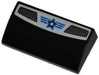 LEGO part Slope, Curved 2 x 4 x 2/3 with Bottom Tubes with Double Vent Grille, Blue Lines and White Star with Blue Outline Pattern (Sticker) - Set 8301 88930pb012