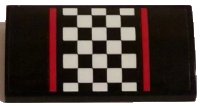 LEGO onderdeel Slope, Curved 2 x 4 x 2/3 with Bottom Tubes with Red Stripes and Black and White Checkered Pattern (Sticker) - Set 60084 88930pb052