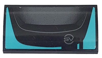 LEGO part Slope, Curved 2 x 4 x 2/3 with Bottom Tubes with Dark Bluish Gray 'SV' and Black Hood Pattern (Sticker) - Set 76898 (88930pb126)