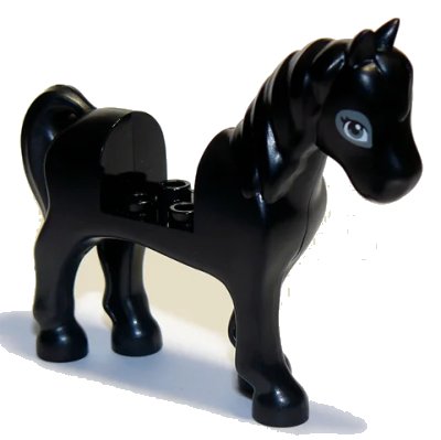 LEGO onderdeel Horse with 2 x 2 Cutout with Dark Bluish Gray Eyes and Dark Bluish Gray Outline Around Eyes Pattern (93083c01pb11)