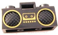 LEGO part Minifigure, Utensil Radio Boom Box with Bar Handle with Gold Cassette Player, Buttons and Rimmed Speakers Pattern 93221pb01