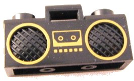 LEGO onderdeel Minifigure, Utensil Radio Boom Box with Bar Handle with Gold Cassette Player, Buttons and Rimmed Speakers Pattern (93221pb01)