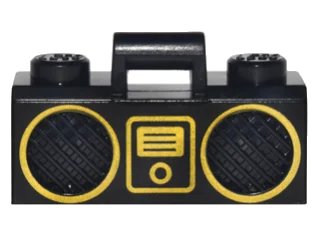 LEGO onderdeel Minifigure, Utensil Radio Boom Box with Bar Handle with Gold Digital Music Player and Rimmed Speakers Pattern (93221pb04)