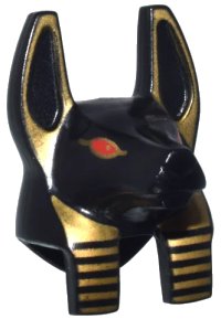 LEGO part Minifigure, Head, Modified Anubis Guard Head with Gold Markings and Red Eyes Pattern 93248pb01