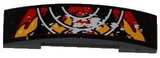 LEGO onderdeel Slope, Curved 4 x 1 x 2/3 Double with Red and Black Danger Stripes, 3 White Half Circles and Flames Pattern (Sticker) - Set 9092 (93273pb018)
