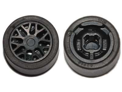 LEGO onderdeel Wheel 11mm D. x 6mm with 8 'Y' Spokes with Black Tire 14mm D. x 6mm Solid Smooth (93595 / 50945) (93595c01)