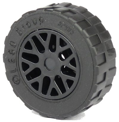 LEGO onderdeel Wheel 11mm D. x 6mm with 8 'Y' Spokes with Black Tire 17.5mm D. x 6mm with Shallow Staggered Treads - Band Around Center of Tread (93595 / 92409) (93595c02)