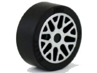 LEGO part Wheel 11mm D. x 6mm with 8 'Y' Spokes with Silver Outline Pattern with Black Tire 14mm D. x 6mm Solid Smooth (93595pb02 / 50945) 93595pb02c01