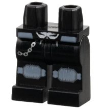 LEGO onderdeel Hips and Legs with Light Bluish Gray Belt and Knee Pads, White Skull Buckle, Silver Chain Pattern 970c00pb0046