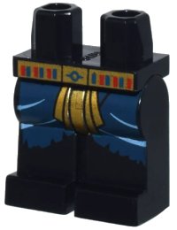 LEGO part Hips and Legs with Torn Rags, Gold Loincloth, and Belt with Dark Blue and Red Stripes Pattern 970c00pb0082