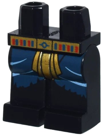 LEGO onderdeel Hips and Legs with Torn Rags, Gold Loincloth, and Belt with Dark Blue and Red Stripes Pattern (970c00pb0082)