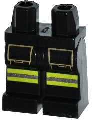 LEGO part Hips and Legs with Lime and Silver Reflective Stripes on Front and Dark Tan Pockets Pattern 970c00pb0160