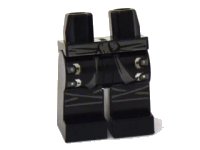 LEGO part Hips and Legs with Dark Bluish Gray Sash, Knee Wrappings, and Straps with Silver Buckles Pattern 970c00pb0216