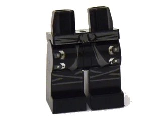 LEGO onderdeel Hips and Legs with Dark Bluish Gray Sash, Knee Wrappings, and Straps with Silver Buckles Pattern (970c00pb0216)