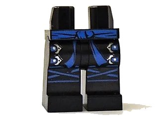 LEGO onderdeel Hips and Legs with Blue Sash, Knee Wrappings, and Straps with Silver Buckles Pattern (970c00pb0217)