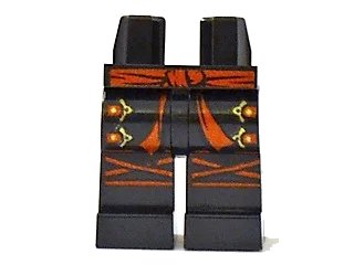 LEGO onderdeel Hips and Legs with Red Sash, Knee Wrappings, and Straps with Gold Buckles Pattern (970c00pb0218)