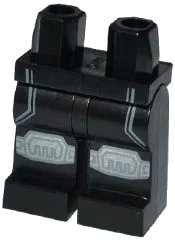 LEGO part Hips and Legs with Dark Bluish Gray and Silver Knee Pads and Dark Bluish Gray Stripes Pattern 970c00pb0367
